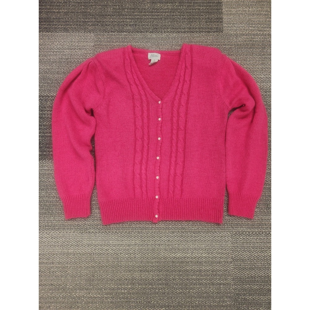 Vtg. Alicia Silk Angora Blend & Pearl Buttons Pink Cardigan Sweater Size Medium